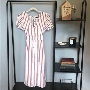 Crystal Sky | Off-White and Maroon Stripped Dress